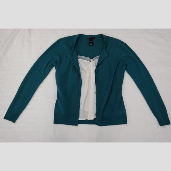 NY&Co XS Teal Cardigan with Teal Crystal Button - Picture 3 of 9